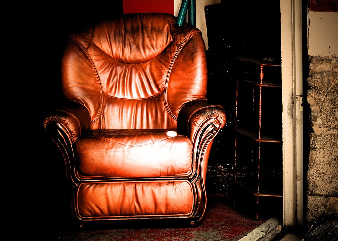 A brown leather sofa